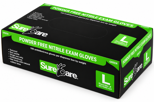 SureCare 7 mil green nitrile gloves case